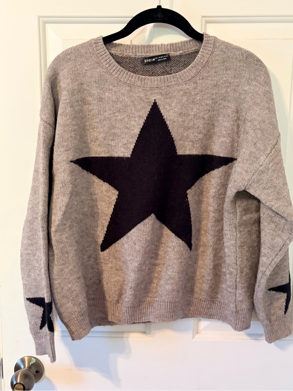 SHEIN Taupe Crewneck Sweater with Black Star
